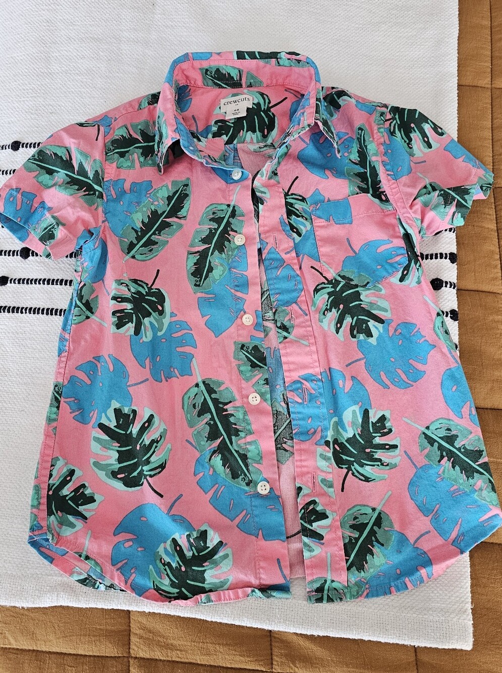 J CREW Crewcuts Pink Tropical Aloha Button-Down Shirt Sz 4-5